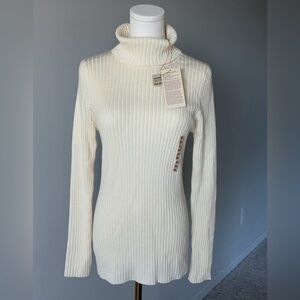 Soft & Warm Muji Wool Cream Ribbed Turtleneck Sweater-XL